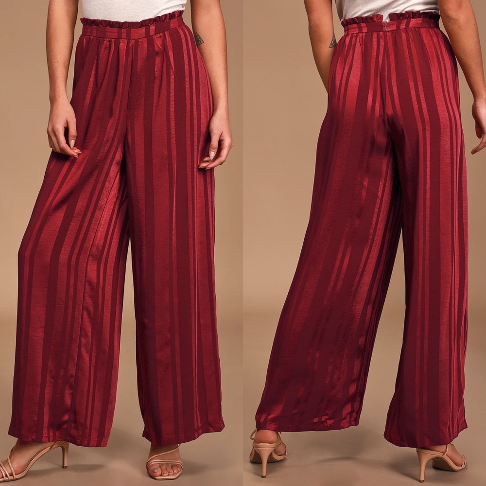 Lulus | Two Step Burgundy Striped Wide-Leg Pants